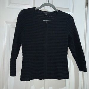 Ann Taylor zip front open knit cardigan sweater Sz XS crochet open work msr